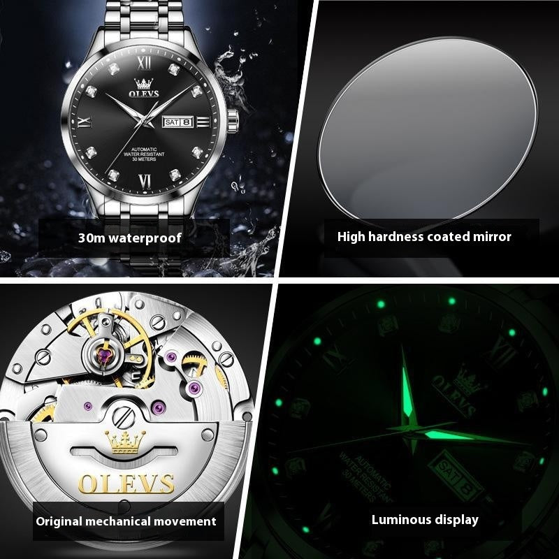 OLEVS Automatic Mechanical Watch features a stunning design, original movement, and is 30m waterproof for lasting style.