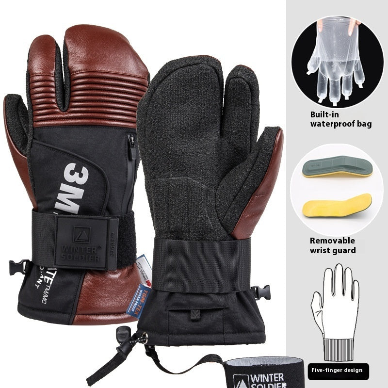 Veneer Kevlar Three Finger Waterproof Hard-wearing Mitten