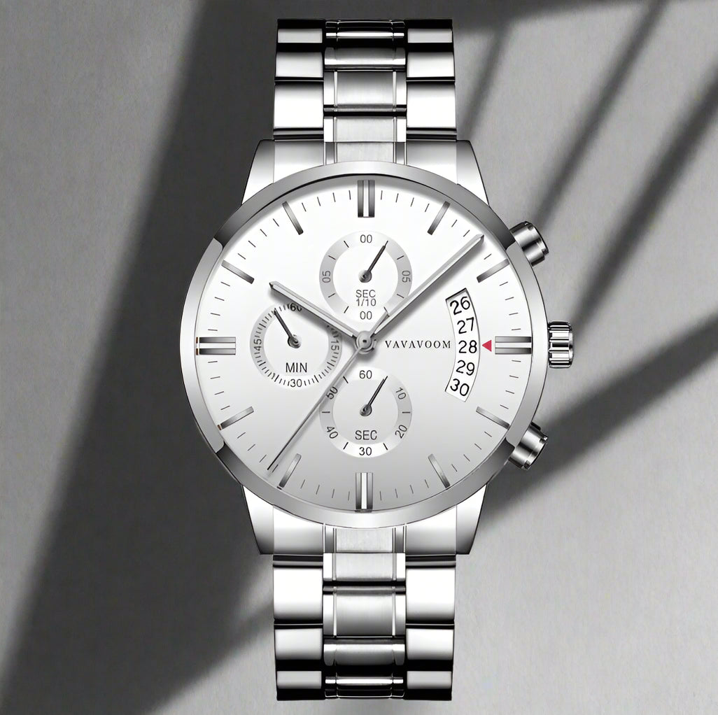 Stylish VavaVoom Quartz Refined Steel Watch features a silver dial, ideal for casual wear and waterproof up to 30M.