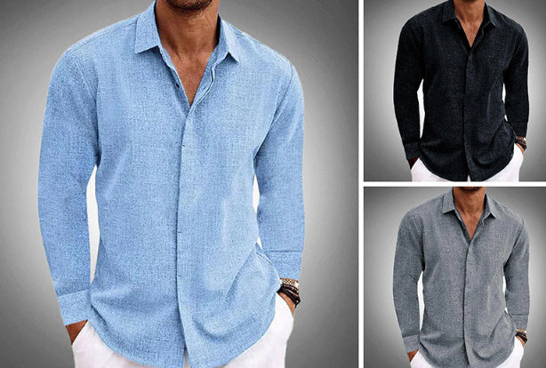 Stylish Long Sleeve Cotton / Linen Shirt Men in various colors, perfect for youth and casual outings.