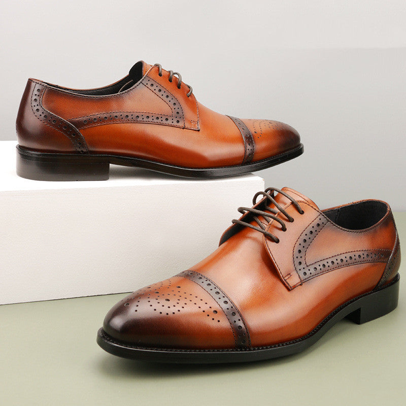 Brogue Carved Leather Oxford Shoes