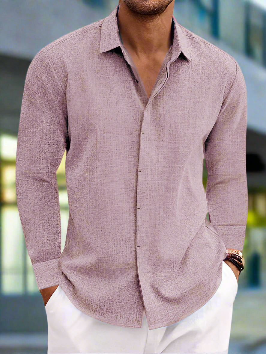 Long Sleeve Cotton / Linen Shirt Men in a stylish solid color, perfect for youth, available in multiple sizes.