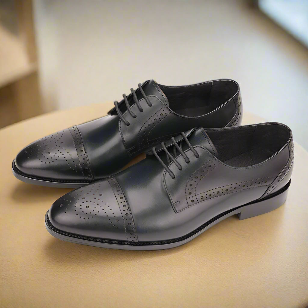 Brogue Carved Leather Oxford Shoes