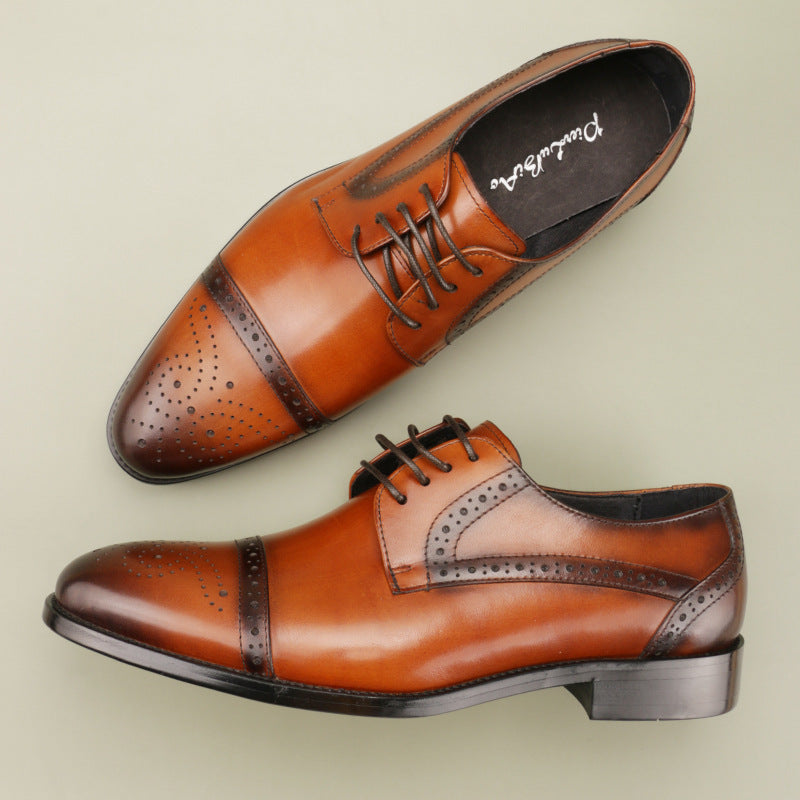 Brogue Carved Leather Oxford Shoes