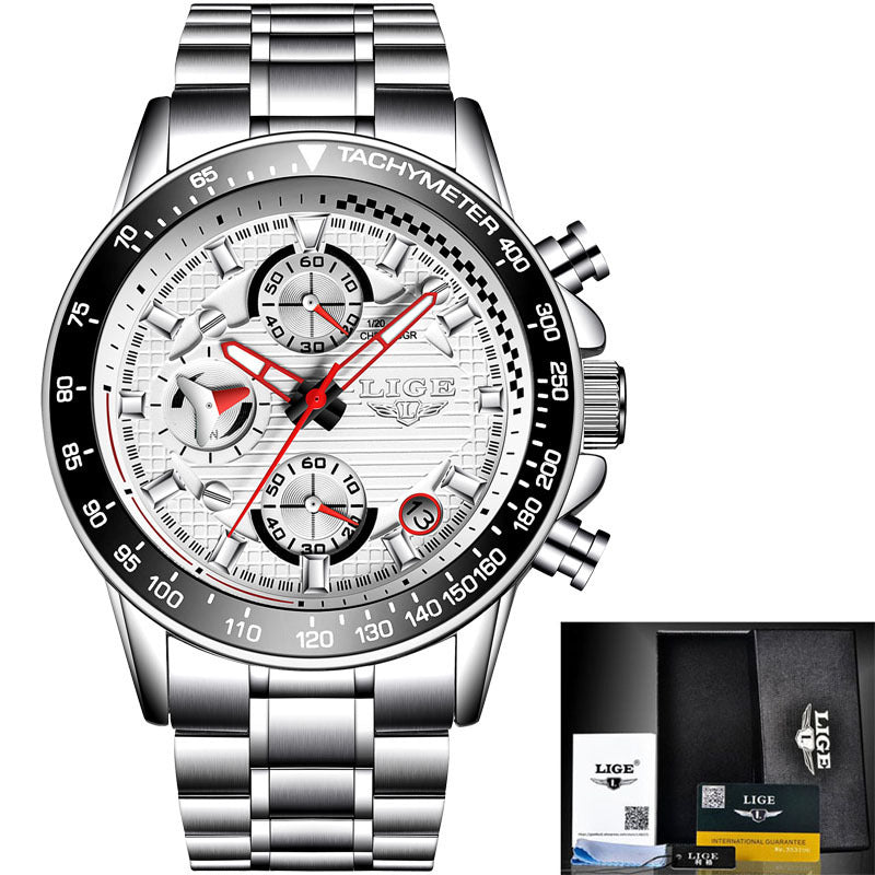Men's Business Watch with quartz movement, 30M water resistance, alloy case, mineral glass, stainless steel band