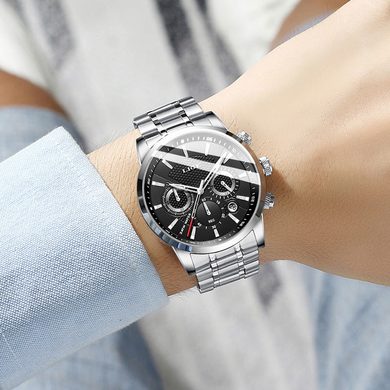 Stylish LIGE Sport Quartz Watche on wrist, featuring a sleek design and mineral reinforced glass for durability.