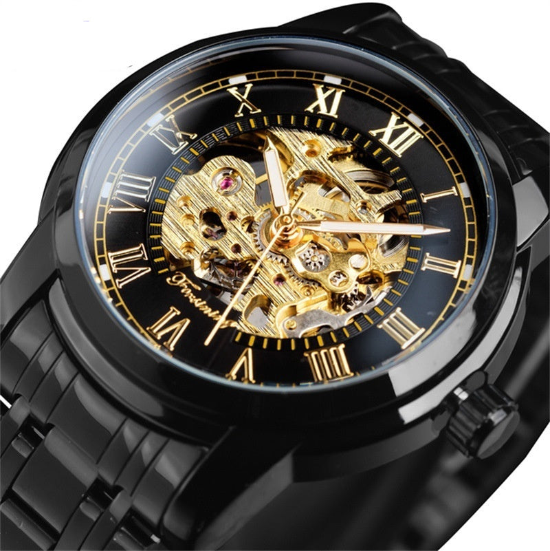 Elegant Forsining Manual Mechanical Manipulator Watch with gold accents and intricate design, perfect for stylish men.