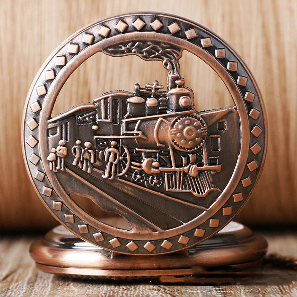 Locomotive Theme Flip Manual Pocket Watch