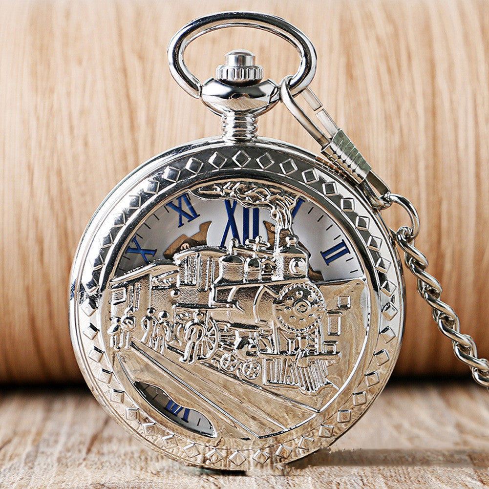 Locomotive Theme Flip Manual Pocket Watch