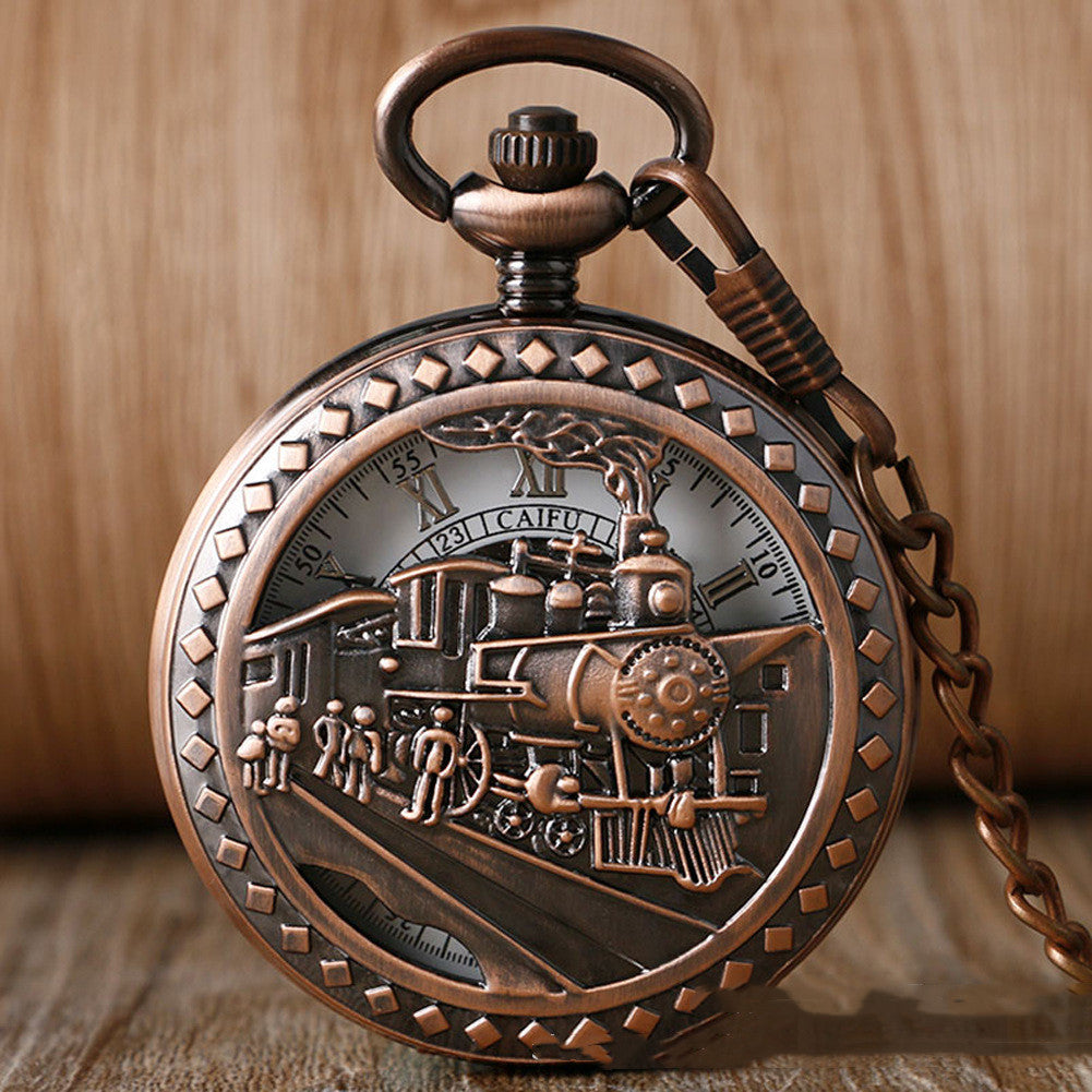 Locomotive Theme Flip Manual Pocket Watch