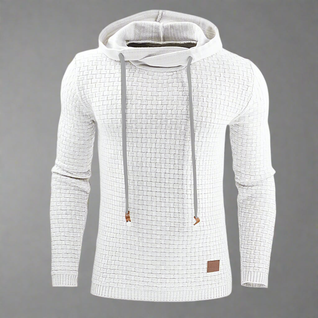 Men's Stylish Hooded sweater in textured fabric, perfect for casual wear, made from 65% cotton and 35% polyester.