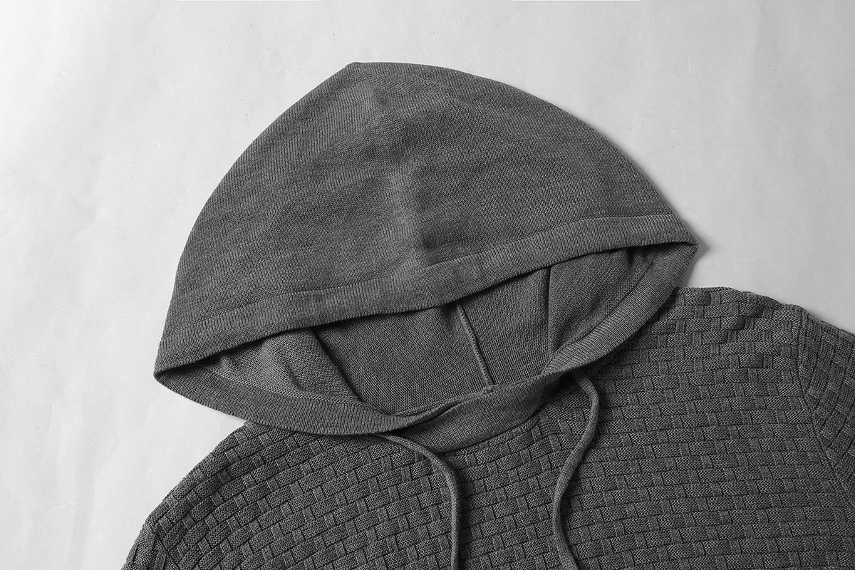 Men's Stylish Hooded sweater in gray, made from 65% cotton and 35% polyester for comfort and style.