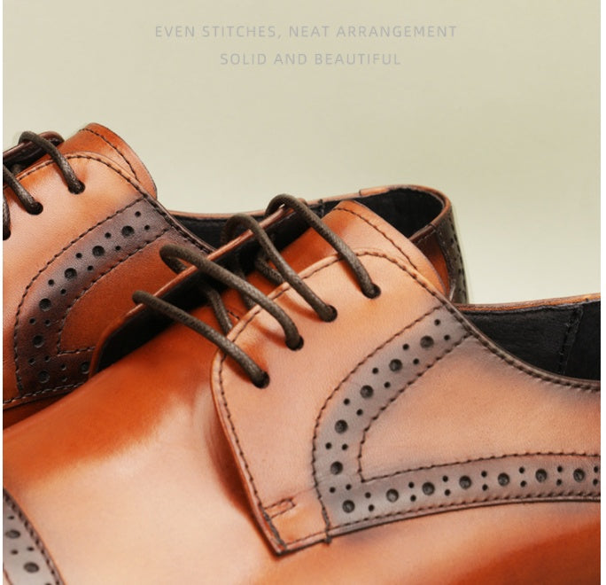 Brogue Carved Leather Oxford Shoes