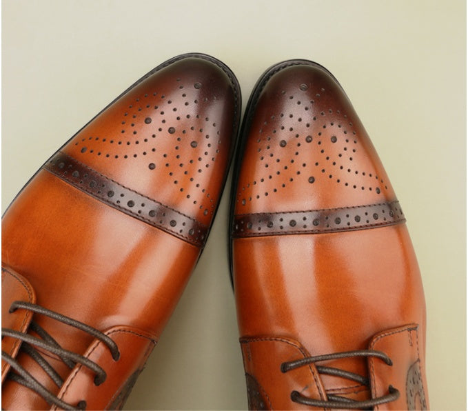 Brogue Carved Leather Oxford Shoes