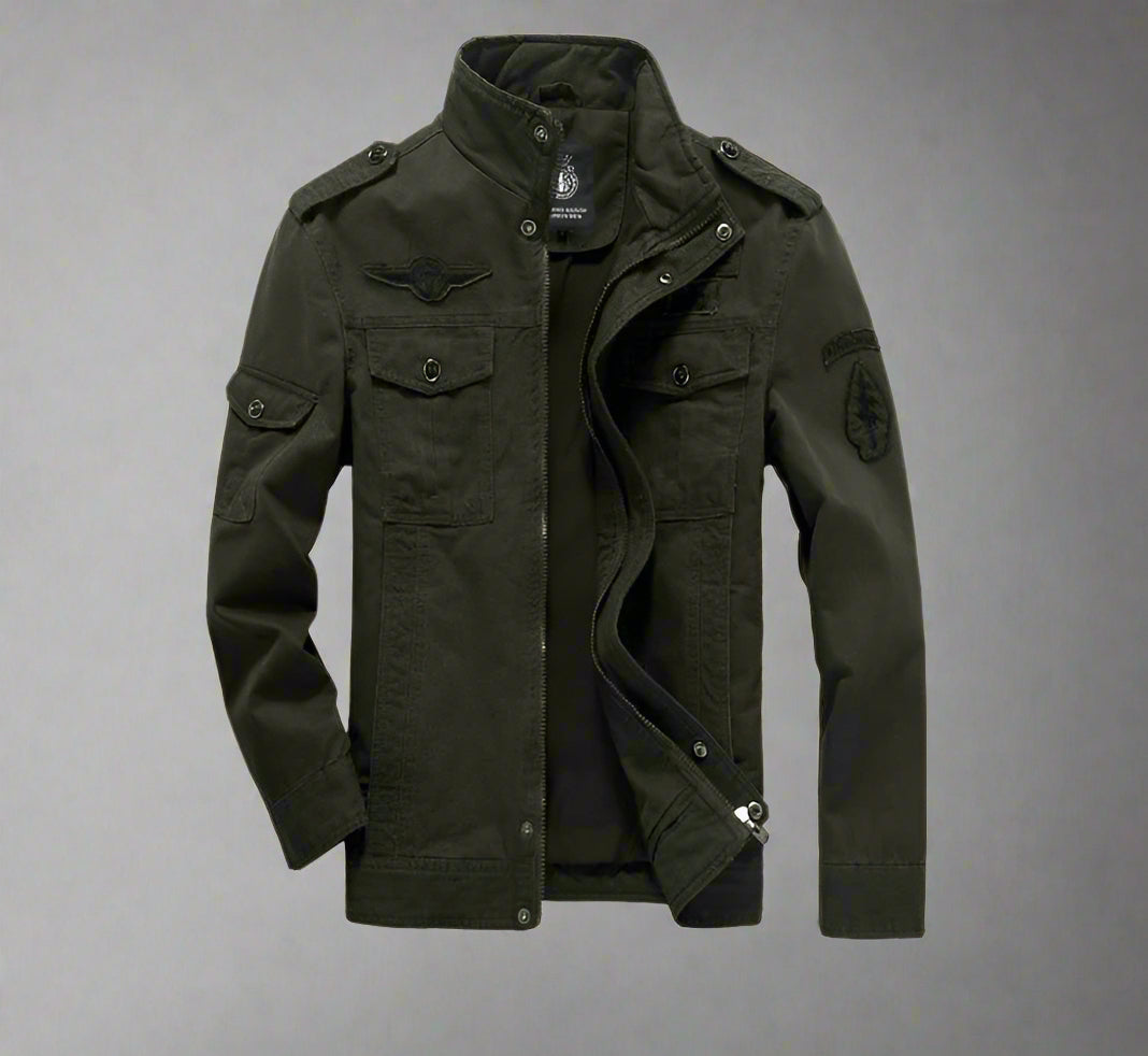 Stylish Military Cargo Coat in army green, perfect for casual wear and available in various sizes at your store.