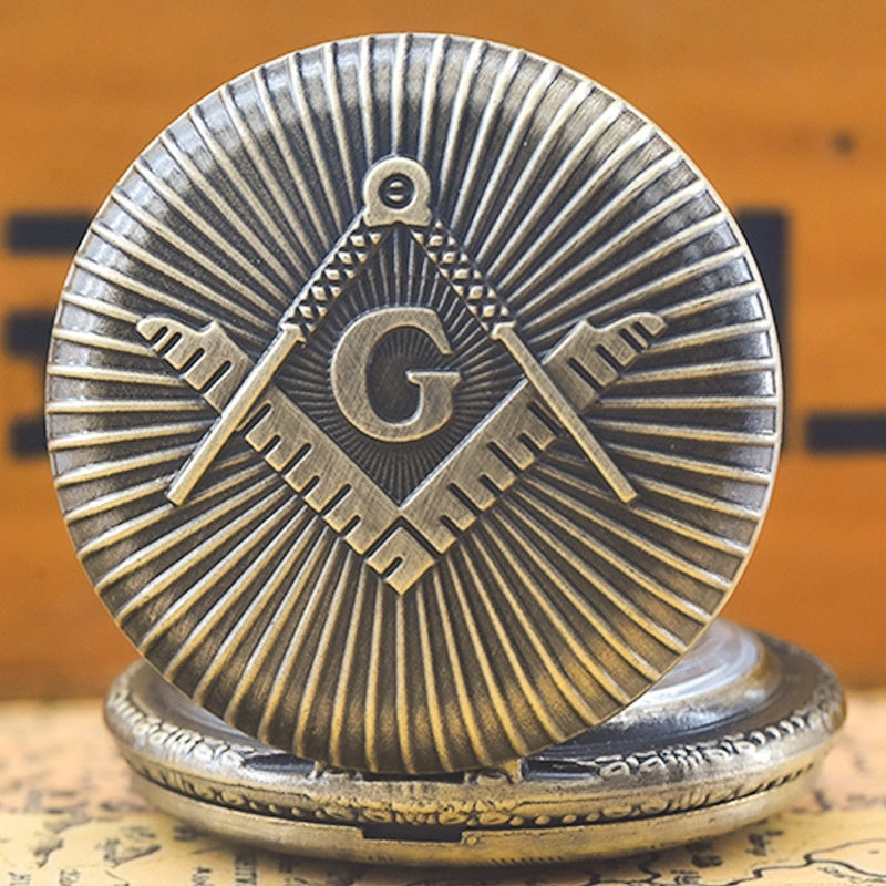 Freemason Bronze Pocket Bracelet Watch featuring intricate design details, perfect for casual wear.