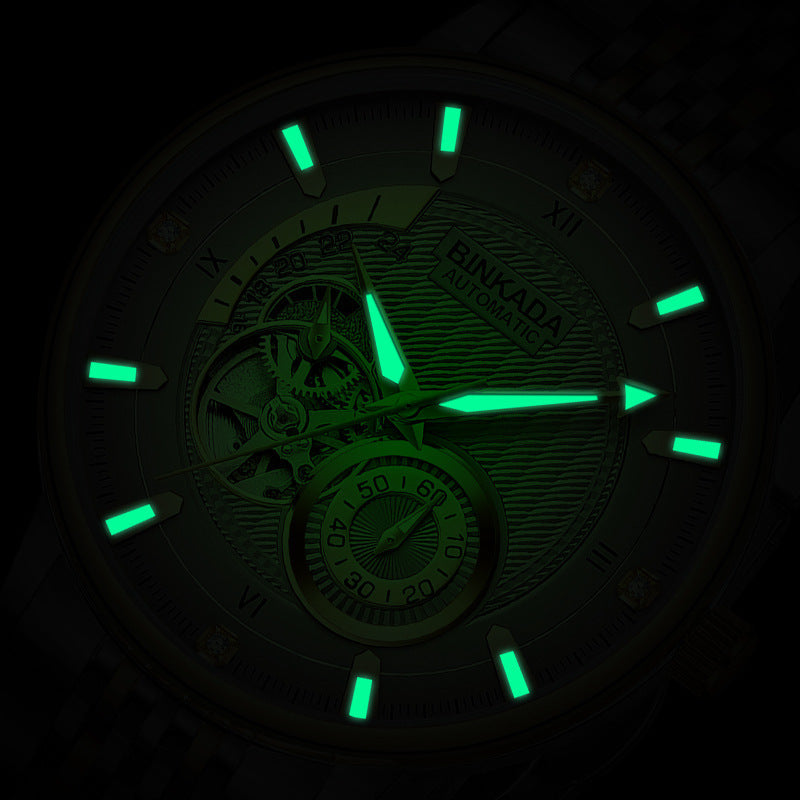 Binkada Multi-function Automatic Mechanical Watch features a gold white surface with luminous accents for visibility.