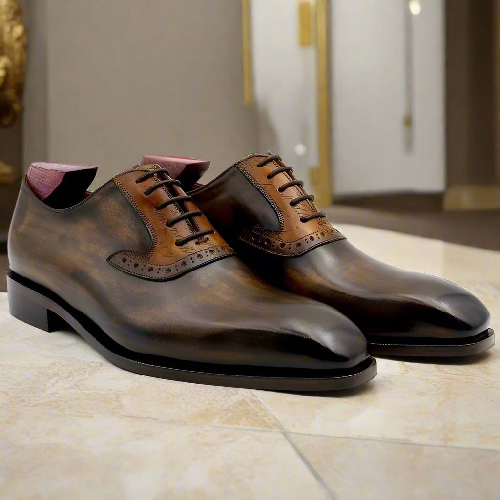 Cowhide Colorblock Handmade Calfskin Shoes