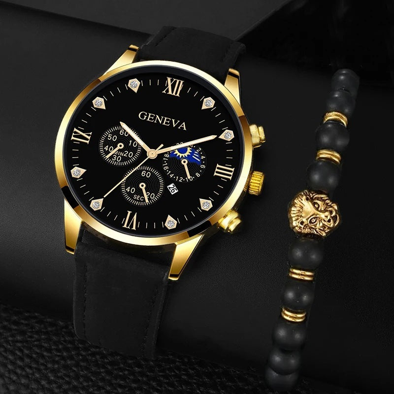 Geneva Belt Quartz Watch With Matching Suit Bracelet