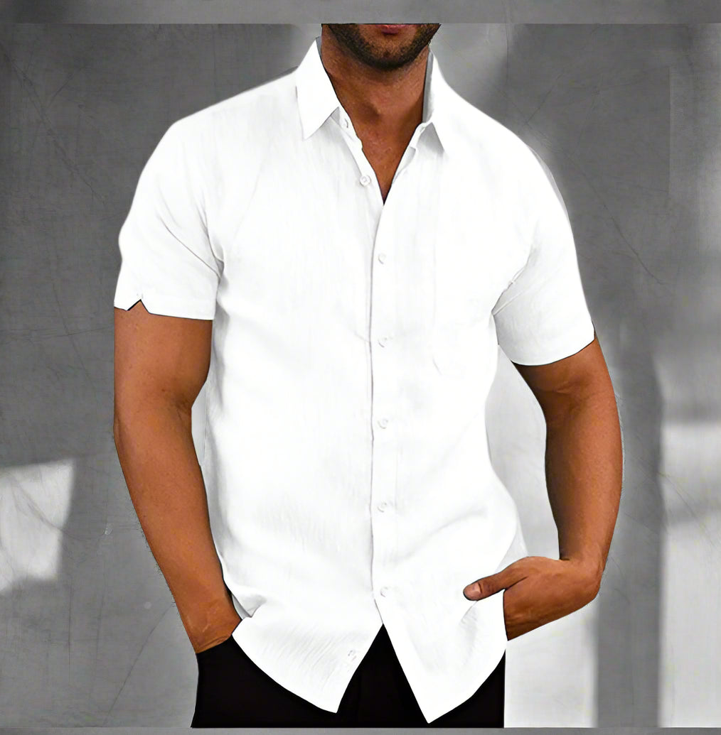 Short Sleeve Casual Loose Top Shirt in white, perfect for casual wear. Available in multiple sizes and colors.