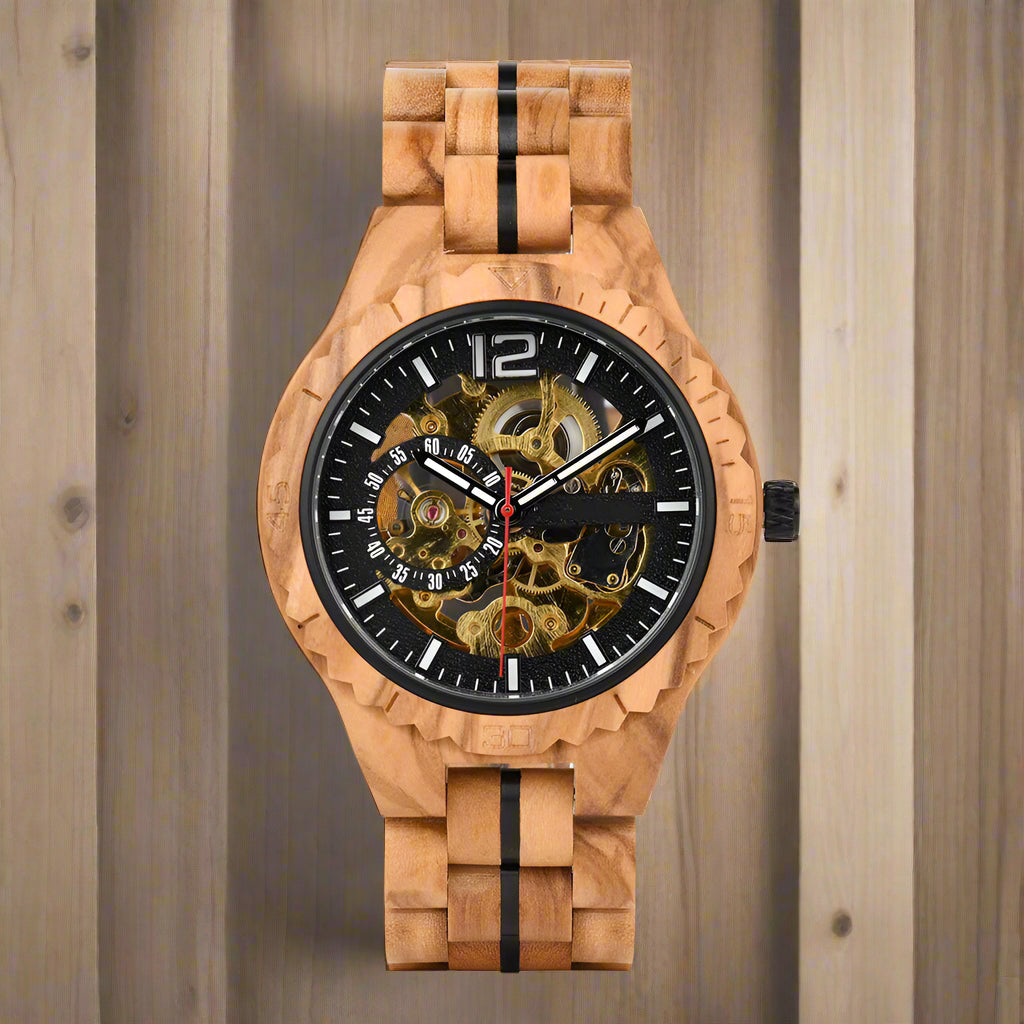 Discover our Fully Automatic Wooden Mechanical Watch, blending nature and craftsmanship in a striking design.