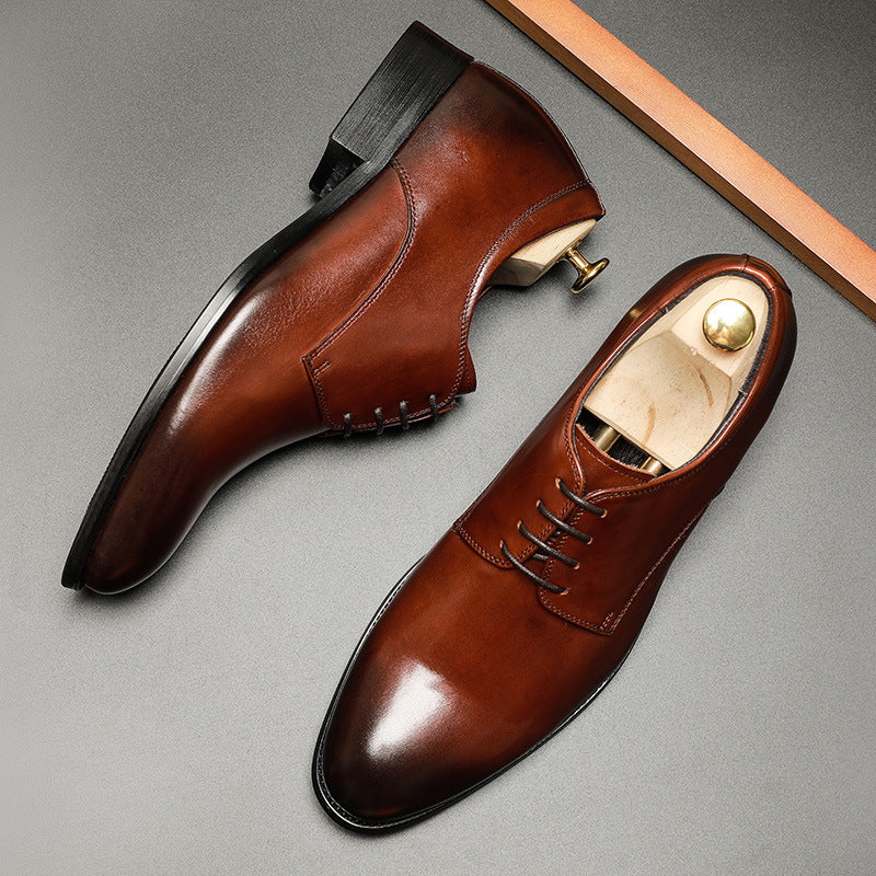 Derby Style Smooth Toe Leather Dress Shoes