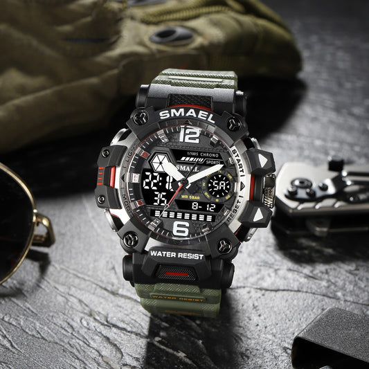 SMAEL Tactical Quartz Watch in Army Green, designed for sports and waterproof, ideal for active men.