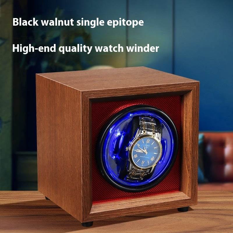 Black Walnut Single Meter Vertical Automatic Mechanical Watch Shaker elegantly displays and winds your automatic watches.