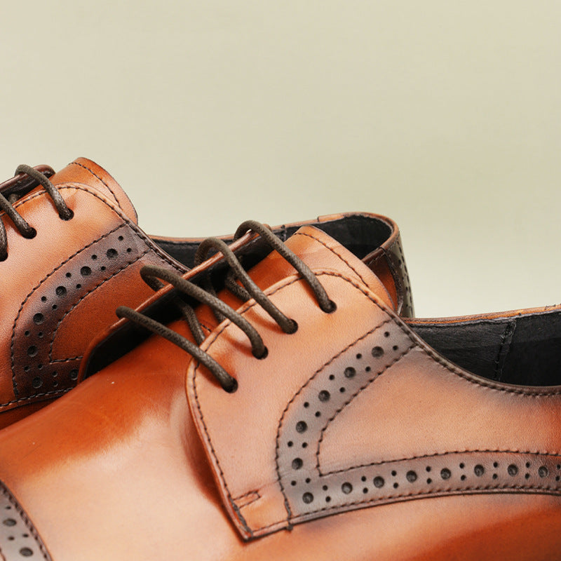 Brogue Carved Leather Oxford Shoes