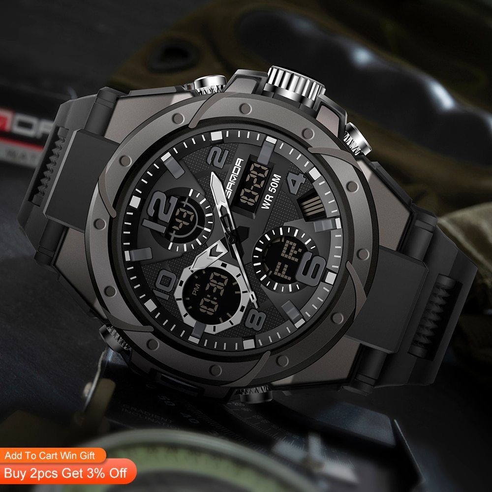 Stylish SANAD Military Sports Watch with 50M waterproof feature, perfect for outdoor adventures.