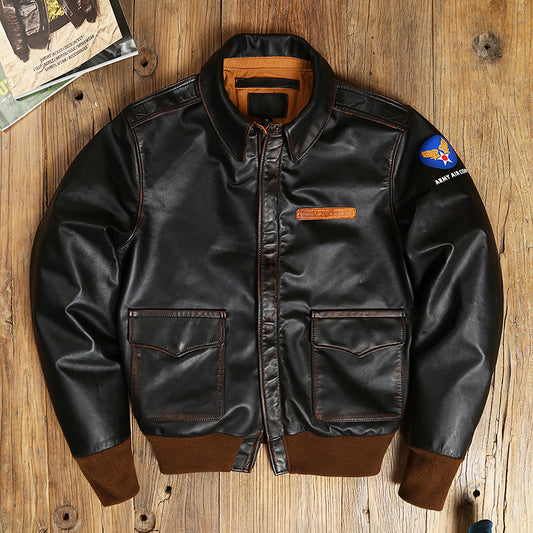 Stylish American Biker Leather Jacket in black, crafted from genuine leather for a bold, fashionable look.