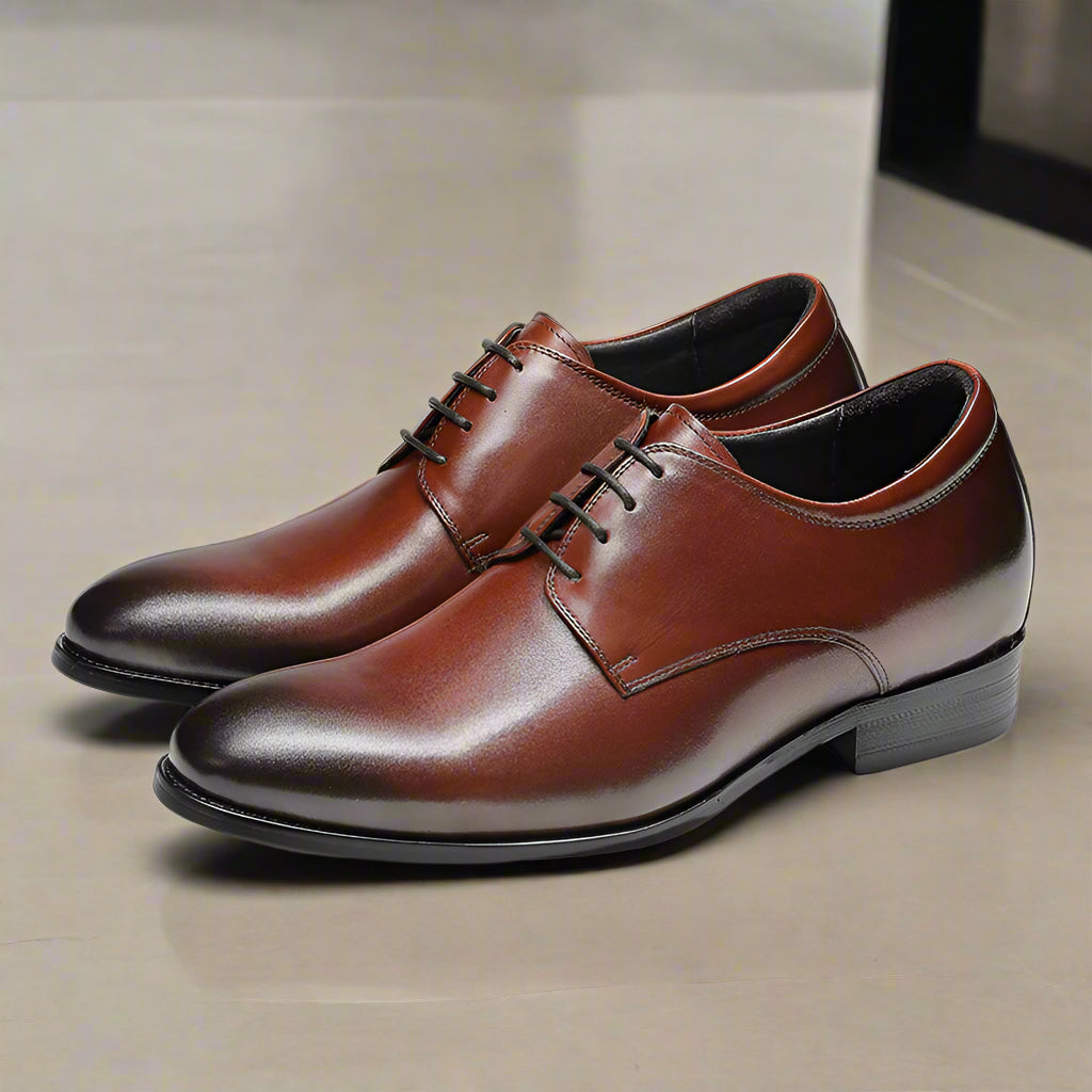 Derby Style Smooth Toe Leather Dress Shoes