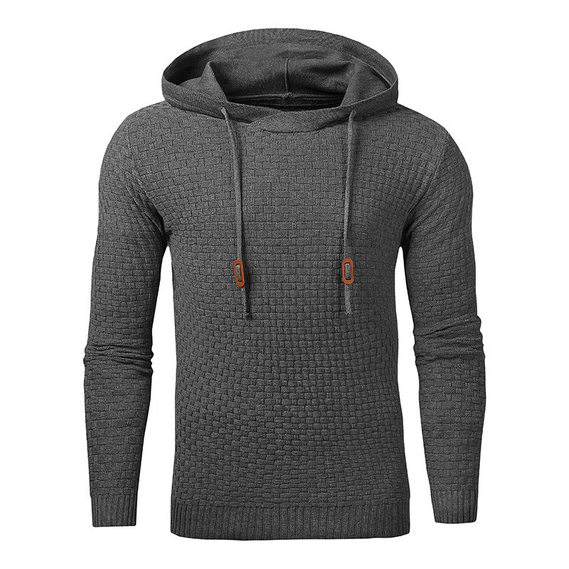 Men's Stylish Hooded sweater in dark gray, crafted from 65% cotton and 35% polyester for ultimate comfort.