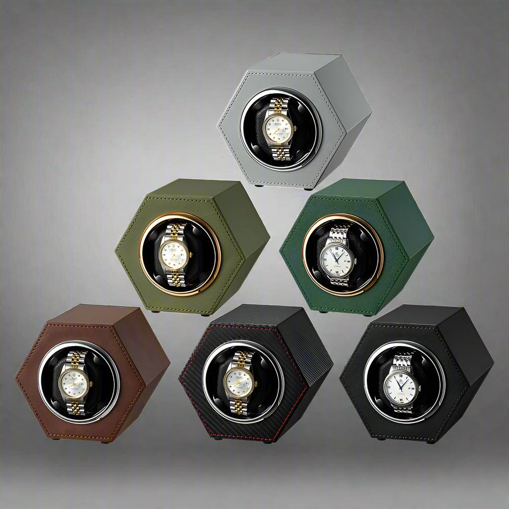 Mini Single Watch Shaking Turn Box in various colors showcases elegant design and functionality for watch storage.