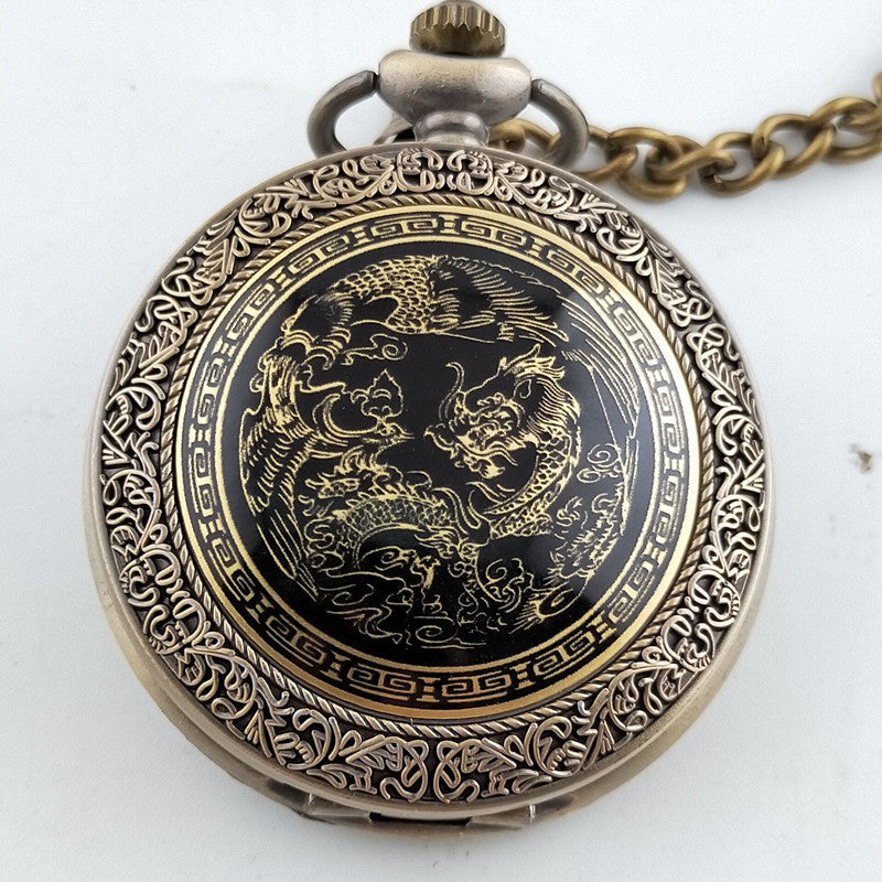 The Dragon And The Phoenix Enamel Pocket Watch