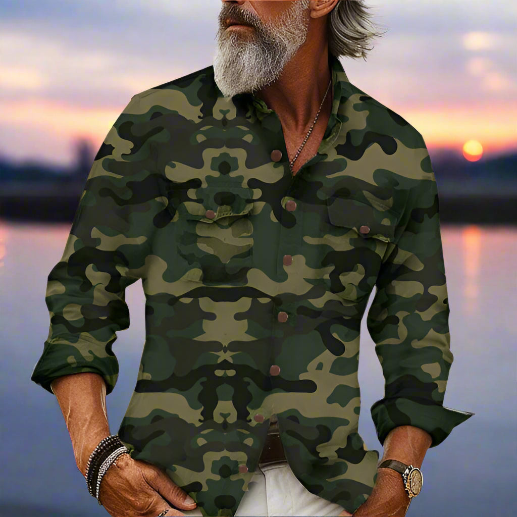 Camo Print Long Sleeve Loose Shirt