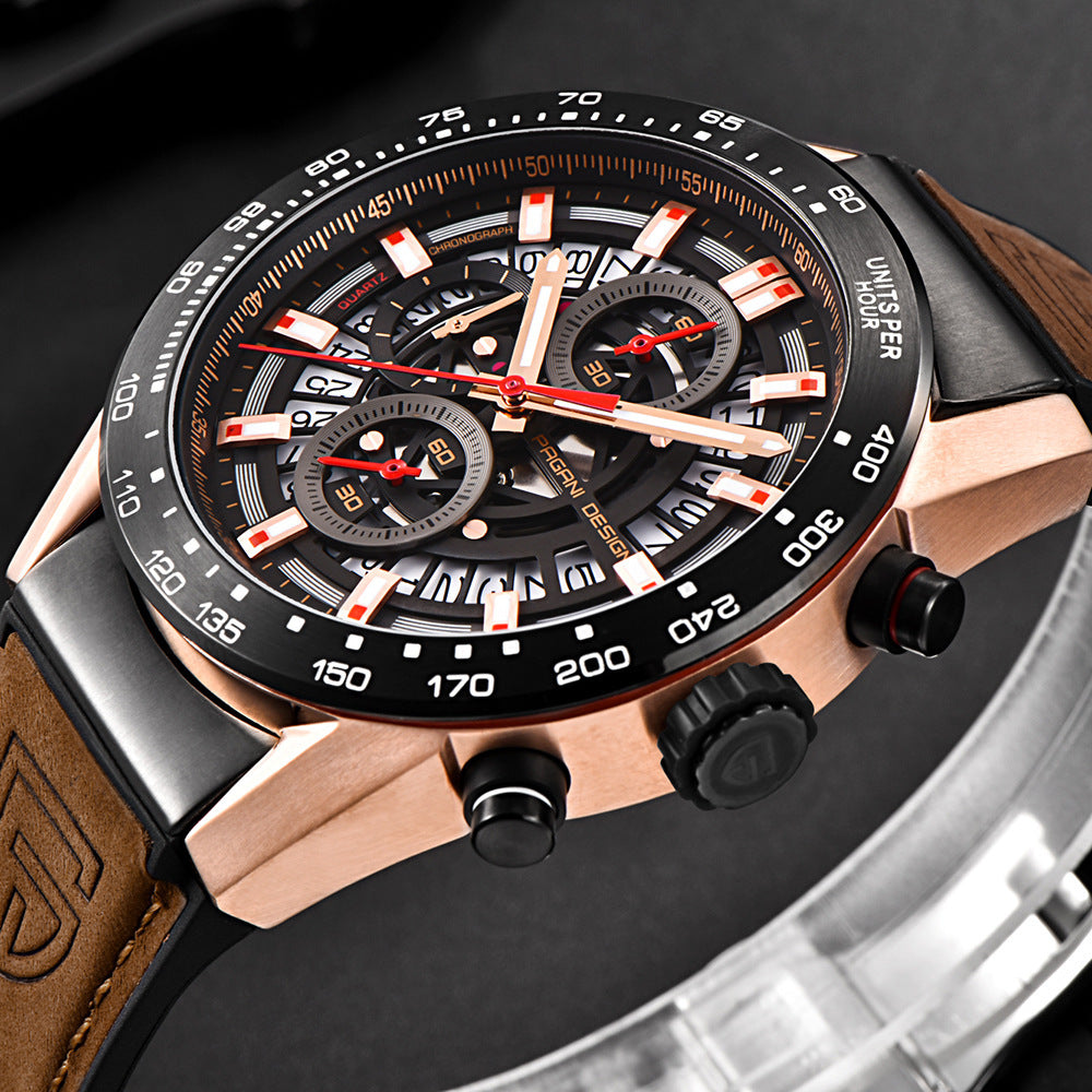 Stylish Pagani Design Explorer Watch featuring a quartz movement, 30M waterproof, and a striking dial design.