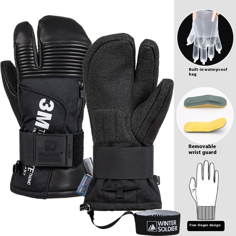 Veneer Kevlar Three Finger Waterproof Hard-wearing Mitten