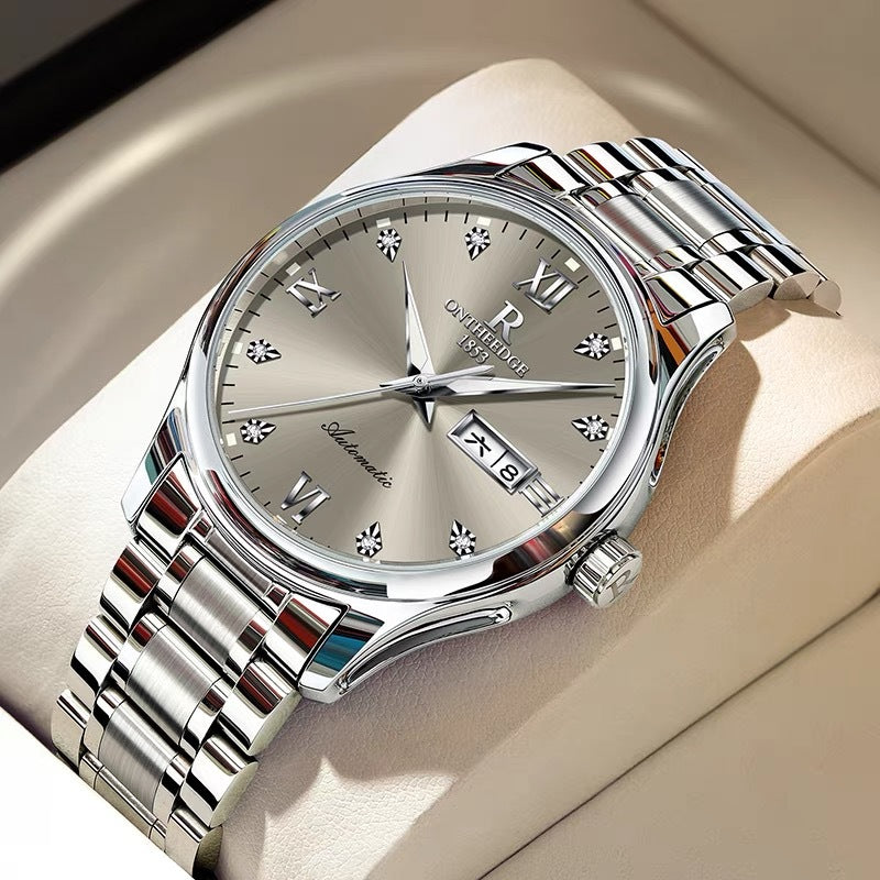 Sleek On The Edge - High-grade Waterproof Mechanical Watch with a silver shell and Swiss movement, perfect for any occasion.