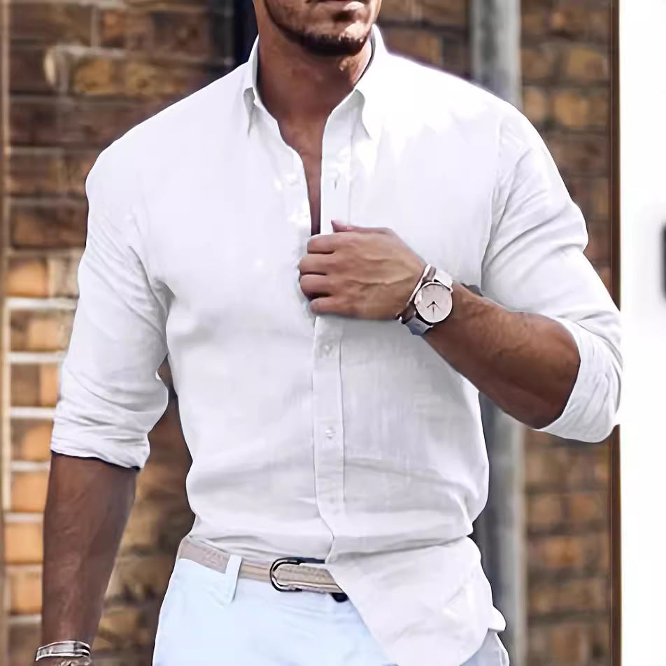 Long Sleeve Cotton Polo Collar Shirt