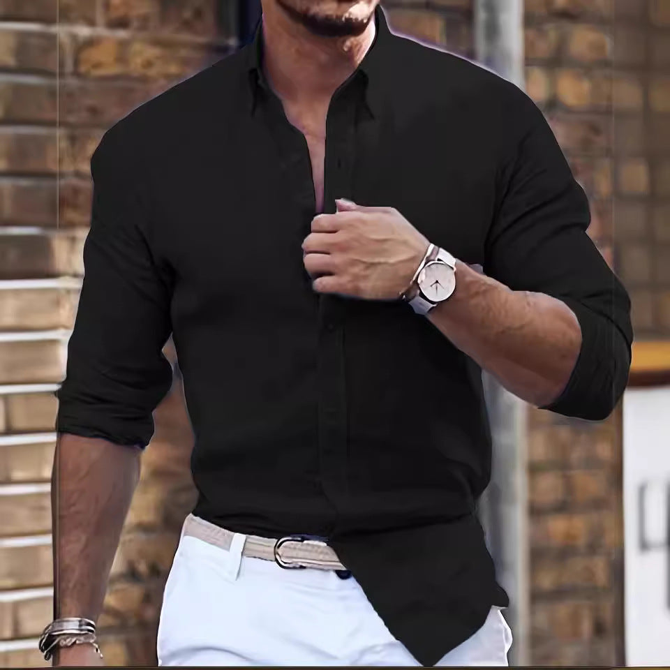 Long Sleeve Cotton Polo Collar Shirt