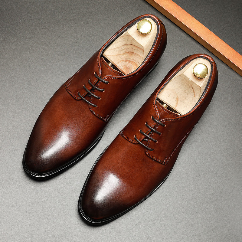 Derby Style Smooth Toe Leather Dress Shoes