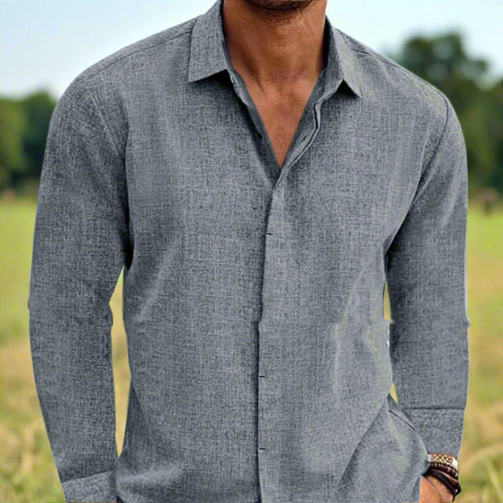 Stylish Long Sleeve Cotton / Linen Shirt Men in gray, perfect for youth. Available in multiple sizes and colors.