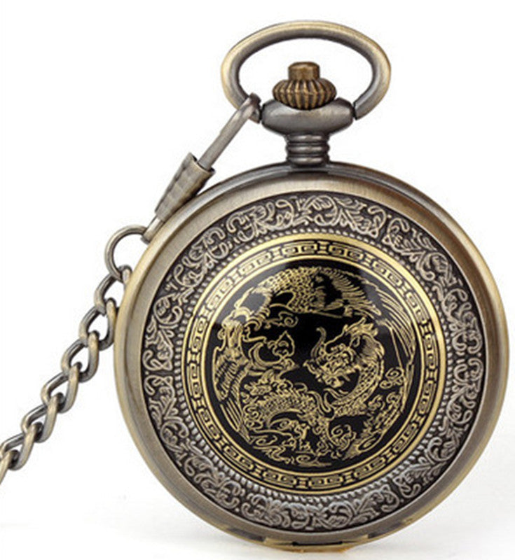 The Dragon And The Phoenix Enamel Pocket Watch