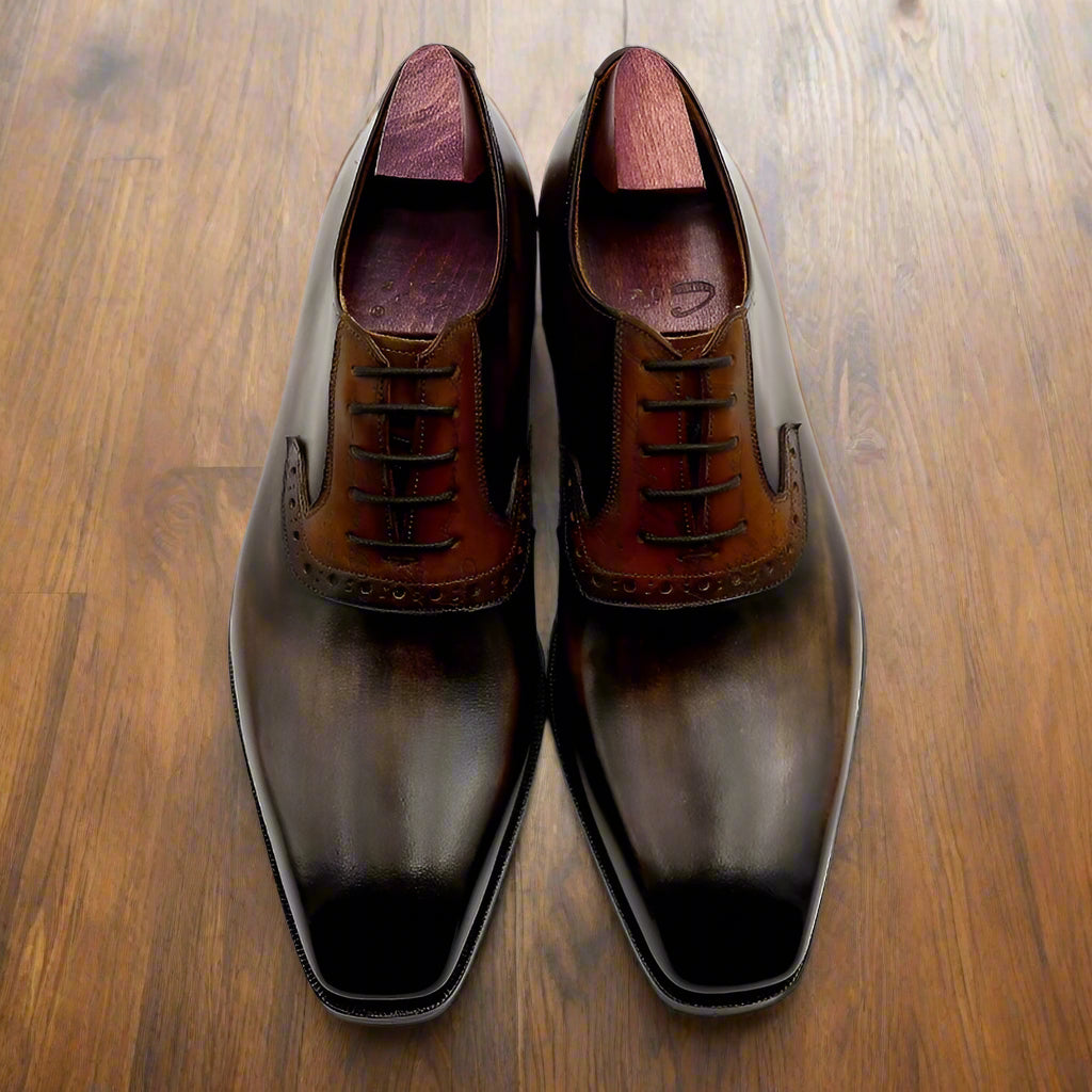 Cowhide Colorblock Handmade Calfskin Shoes