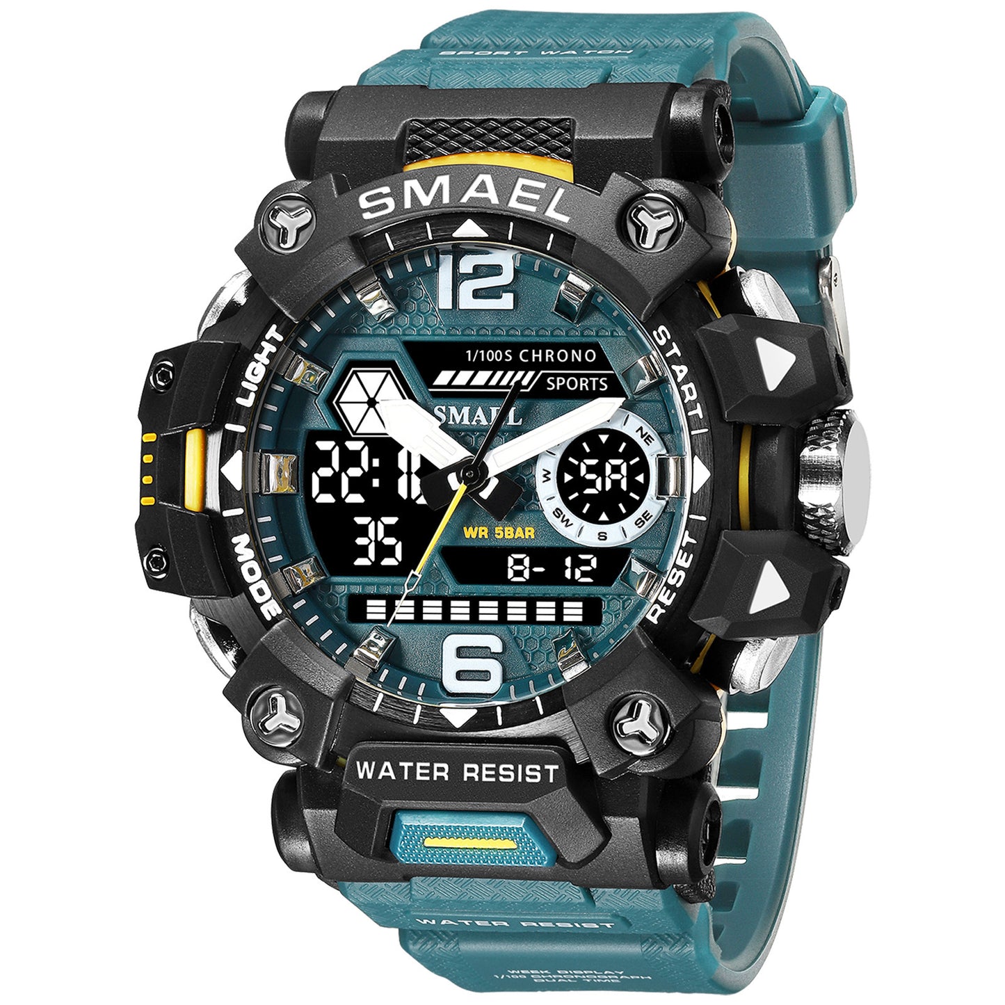 SMAEL Tactical Quartz Watch in Army Green, featuring waterproof design and sports style for men.